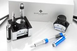 Diplomat Nexus Demo Fountain Pen - Black/Silver -Office Supply Series Store Diplomat Nexus Demo Black Chrome Blue Chrome group 1