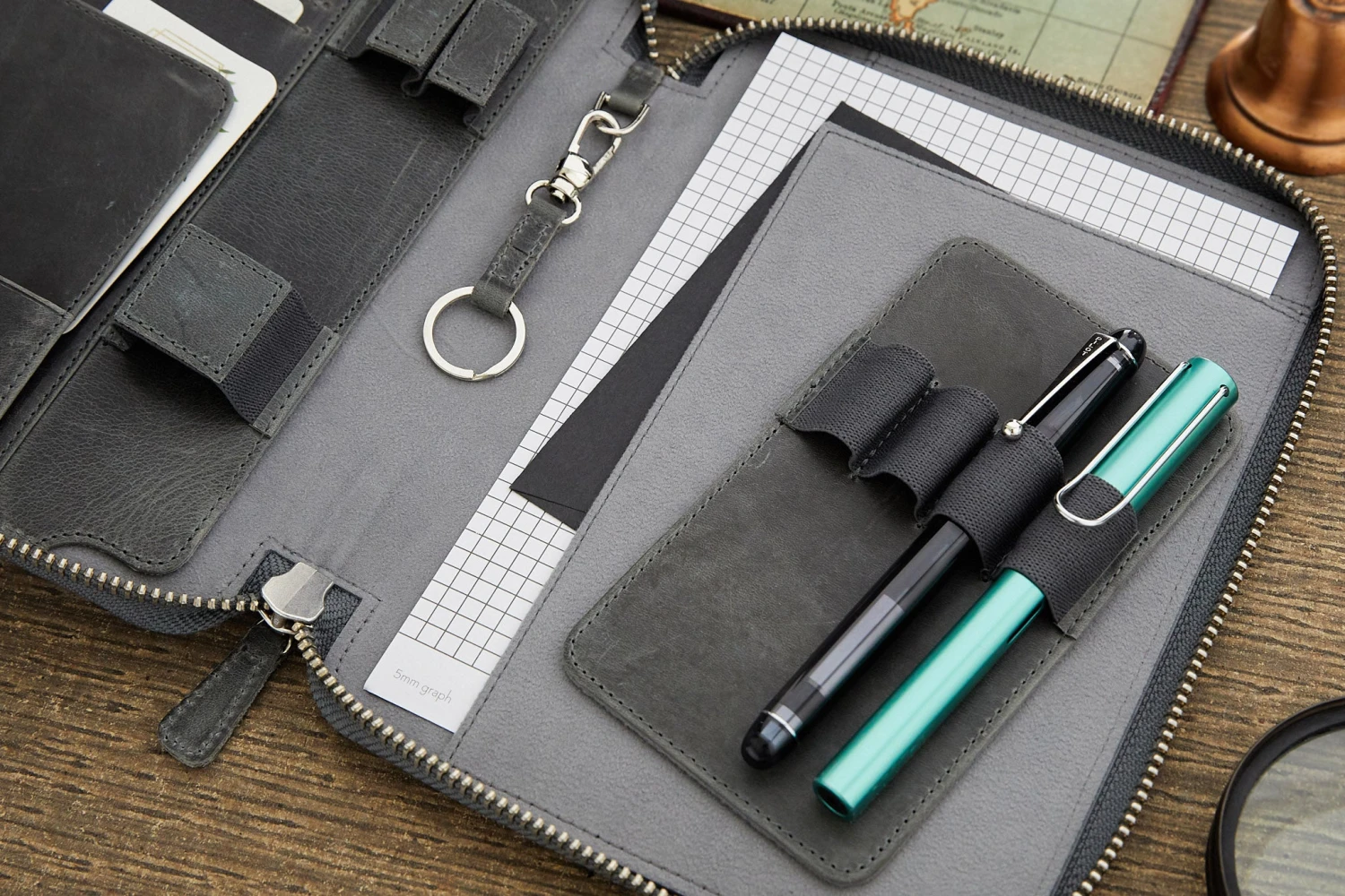 Galen Leather Zippered A5 Notebook Folio - Crazy Horse Smoky 10 Galen Leather Zippered A5 Notebook Folio - Crazy Horse Smoky - Image 8