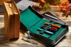 Galen Leather Zippered 40 Slot Pen Case - Crazy Horse Forest Green -Office Supply Series Store GalenLeather Zippered40SlotPenCase CrazyHorse ForestGreen Brown 2